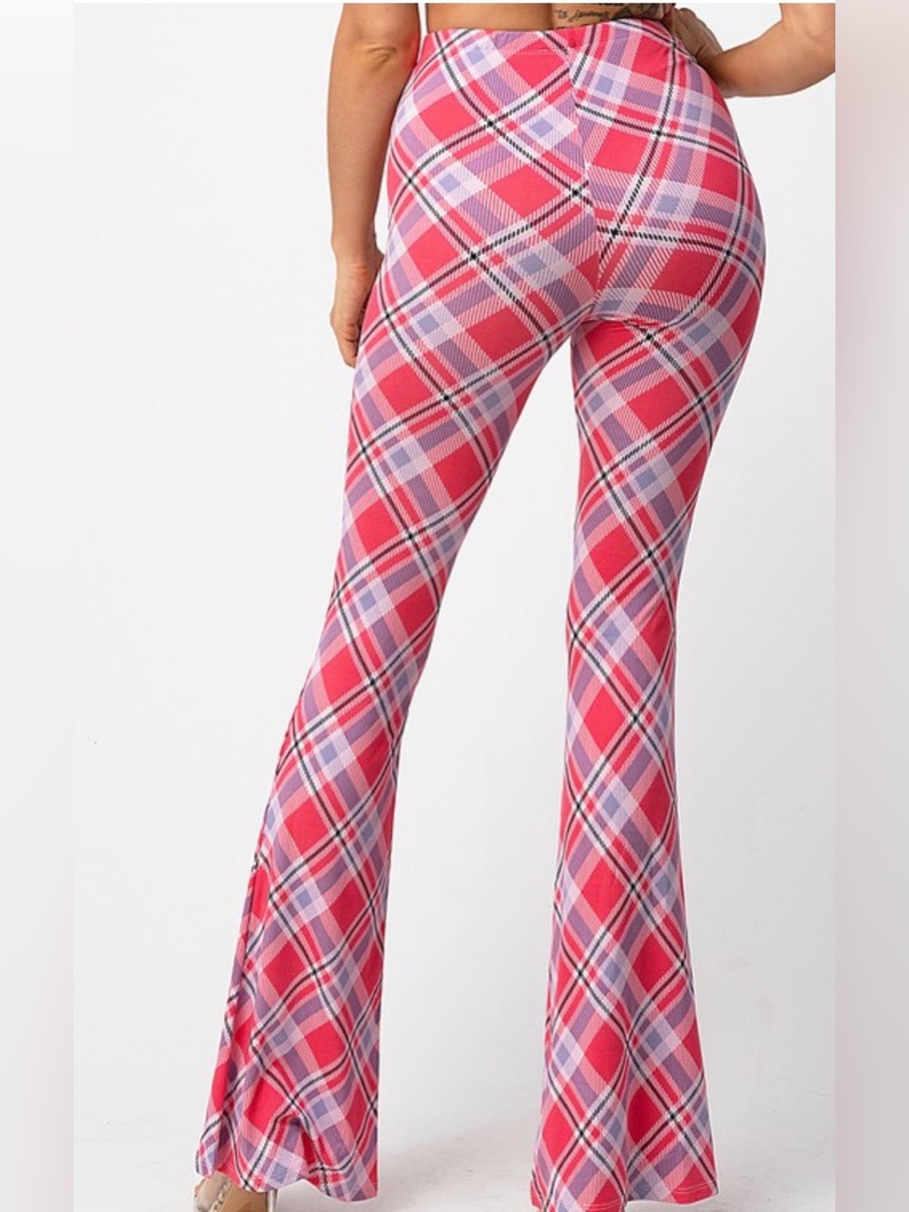 Plaid Flare Women's Pants - Picture 3 of 6
